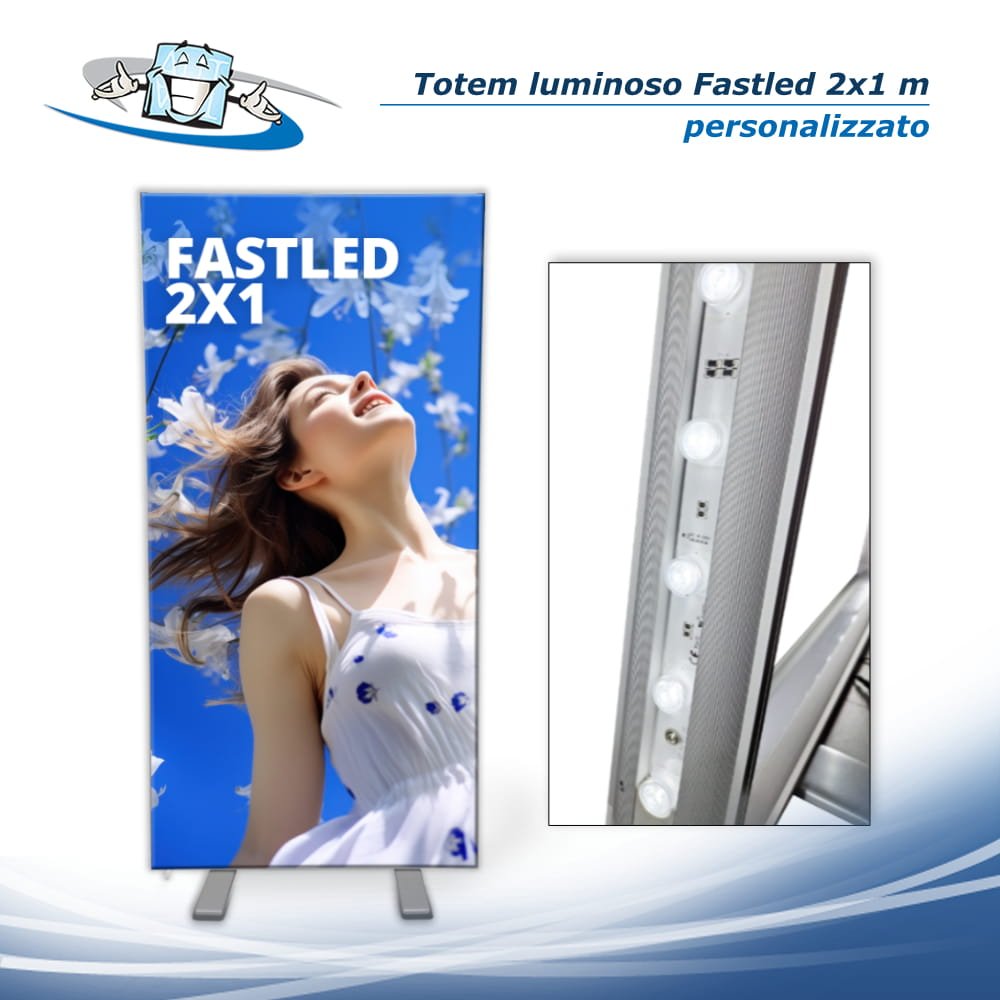 Fastled 2x1 - Totem modulare  bifacciale personalizzato per fondali con illuminazione a Led