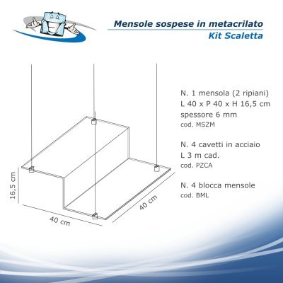 Mensole in plexiglass sospese a soffitto - Kit scaletta