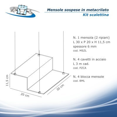 Mensole in plexiglass sospese a soffitto - Kit scalettina