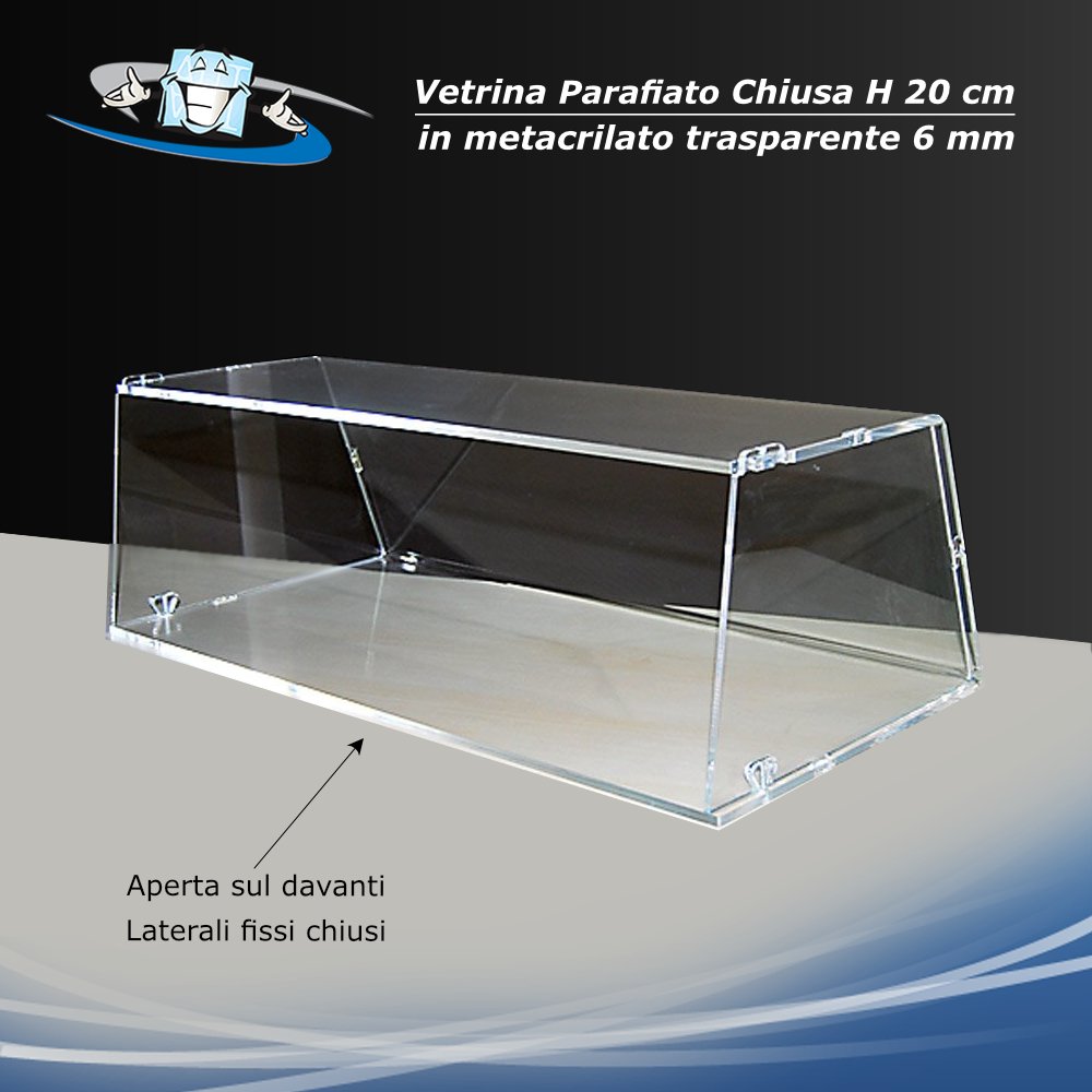 Parafiato H20 cm chiuso su tre lati in plexiglass, vetrina per alimenti, parasputo, barriera, disponibile anche con sportello