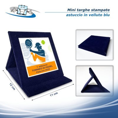 Mini Targhe ricordo personalizzate con astuccio 12x11 cm in Velluto blu