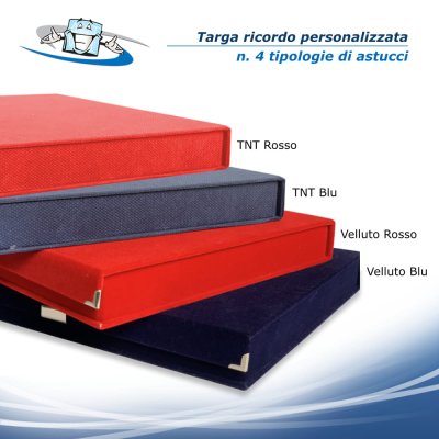 Targa ricordo personalizzata su intera superficie con astuccio in velluto blu o rosso 3 dimensioni