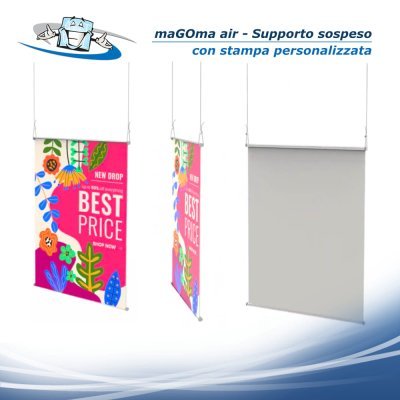 Magoma Air - Supporto sospeso con stampa personalizzata e profilo magnetico integrato