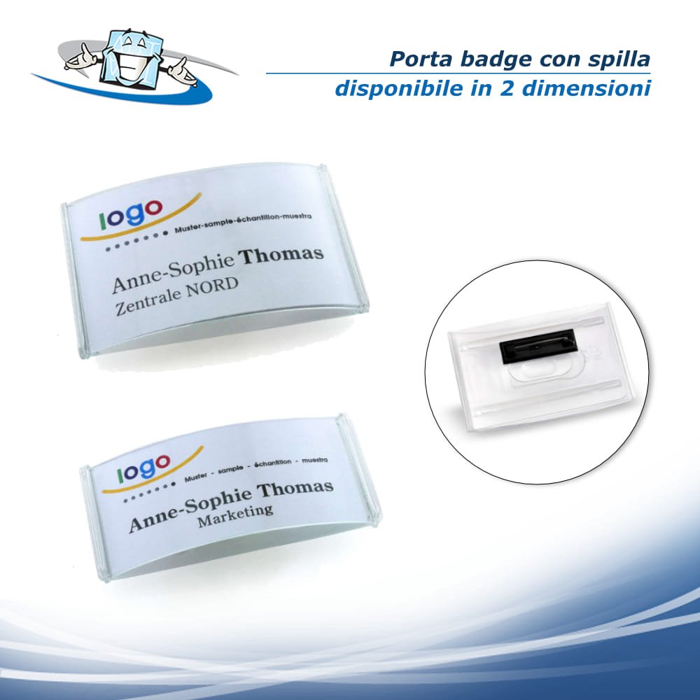 Porta Badge con spilla, porta nome, segna nome identificativo