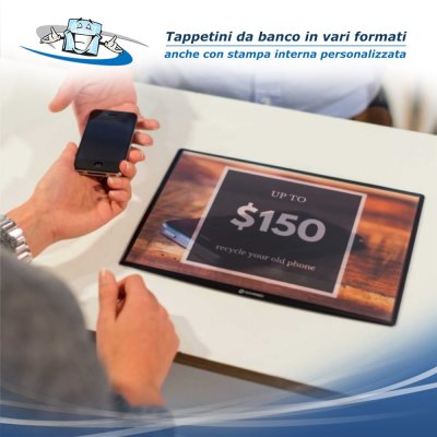 Tappetini pubblicitari da banco anche con stampa interna personalizzata in vari formati