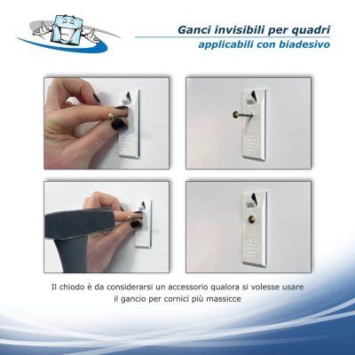 Magic Gripper Hook - Sistema di fissaggio invisibile con biadesivo per quadri, targhe e pannelli