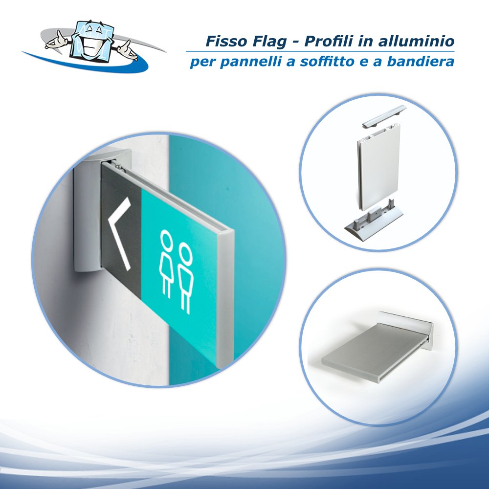 Fisso Flag - Profilo di alluminio per pannelli a soffitto e a bandiera