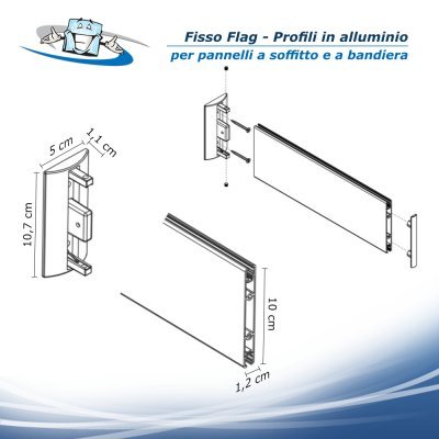 Fisso Flag - Profilo di alluminio per pannelli a soffitto e a bandiera