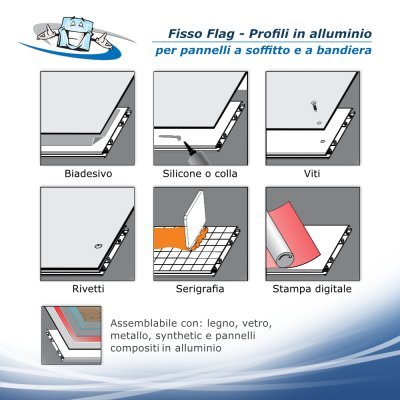 Fisso Flag - Profilo di alluminio per pannelli a soffitto e a bandiera