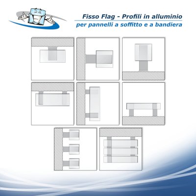 Fisso Flag - Profilo di alluminio per pannelli a soffitto e a bandiera