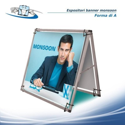 Monsoon - Telaio, stand banner in alluminio da muro o a forma si "A" anche bifacciale in diverse dimensioni