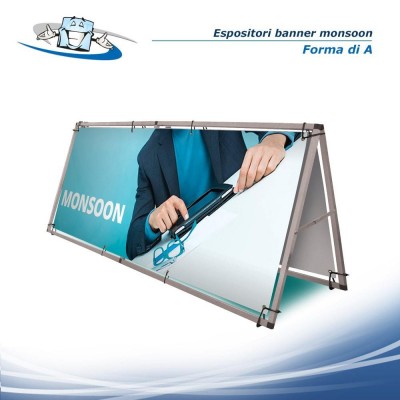 Monsoon - Telaio, stand banner in alluminio da muro o a forma si "A" anche bifacciale in diverse dimensioni