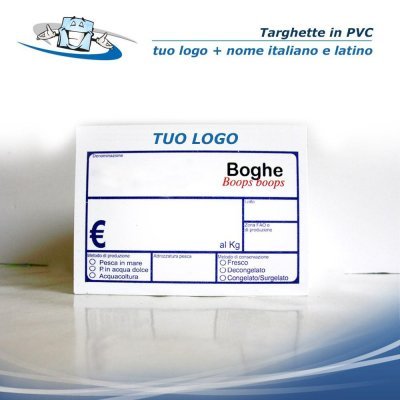 Cartellini segnaprezzo pescheria in PVC f.to 11x15,4 cm con Tuo Logo + Nome Pesce