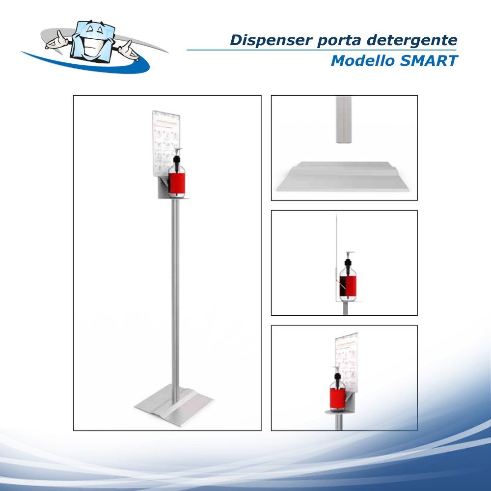 Dispenser porta detergente per mani con tasca porta informazioni