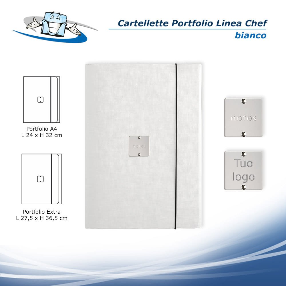 Linea Chef - Cartellette Portfolio disponibili in 2 formati in vera pelle rigenerata con etichetta personalizzabile