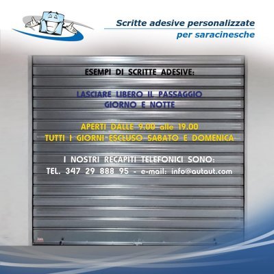 Scritte adesive personalizzabili per vetrine saracinesche pareti lisce muri vetri senza fondo anche grandi dimensioni