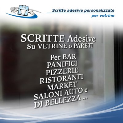 Scritte adesive personalizzabili per vetrine saracinesche pareti lisce muri vetri senza fondo anche grandi dimensioni