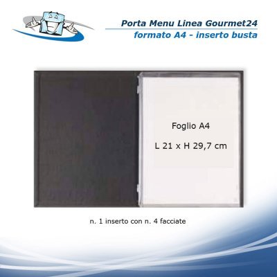 Linea Gourmet24 - Porta menu A4 (L 23 x H 32 cm) personalizzabile rivestito in ecopelle - inserto a busta