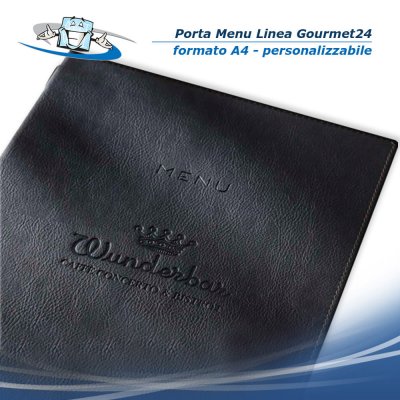 Linea Gourmet24 - Porta menu A4 (L 23 x H 32 cm) personalizzabile rivestito in ecopelle