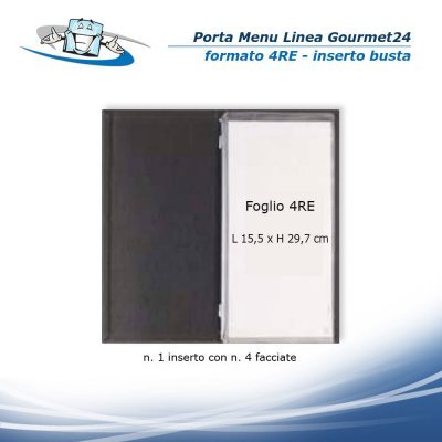 Linea Gourmet24 - Porta menu 4RE (L 17,2 x H 32 cm) personalizzabile rivestito in ecopelle - inserto a busta