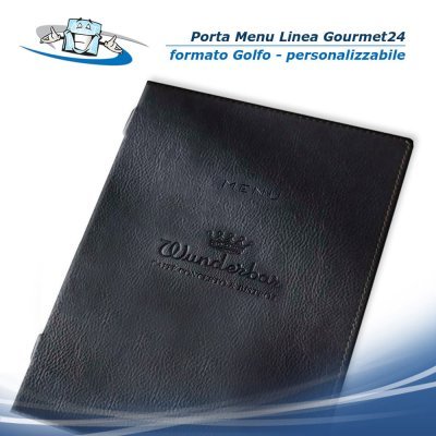 Linea Gourmet24 - Porta menu GOLFO (L 16,3 x H 23,4 cm) personalizzabile rivestito in ecopelle - materiali e colori