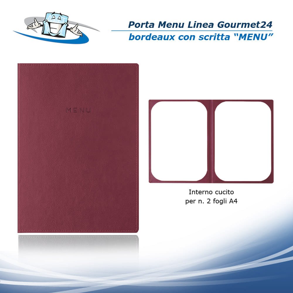 Linea Gourmet24 - Porta menu A4 / 2 Ante (L 23 x H 32 cm) in Ecopelle personalizzabile