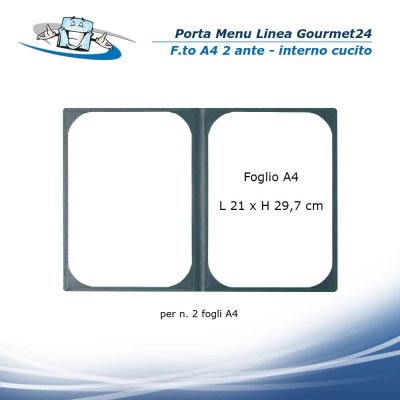 Linea Gourmet24 - Porta menu A4 / 2 Ante (L 23 x H 32 cm) in Ecopelle personalizzabile