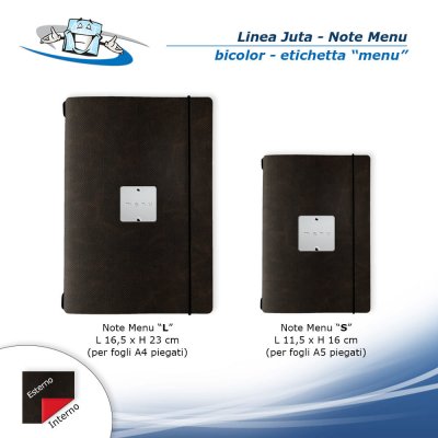 Linea Juta - Note Menu in PVC antibatterico in 2 formati - bicolor con etichetta "menu"