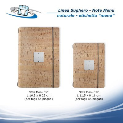 Linea Sughero - Note Menu in sughero vegetale in 2 formati - naturale con etichetta menu