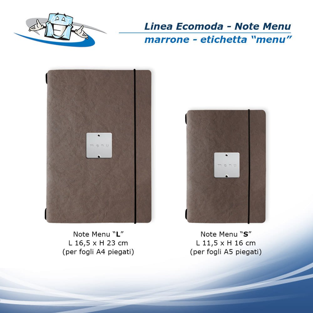 Linea Ecomoda - Note Menu in fibra di cellulosa in 2 formati - marrone con etichetta menu