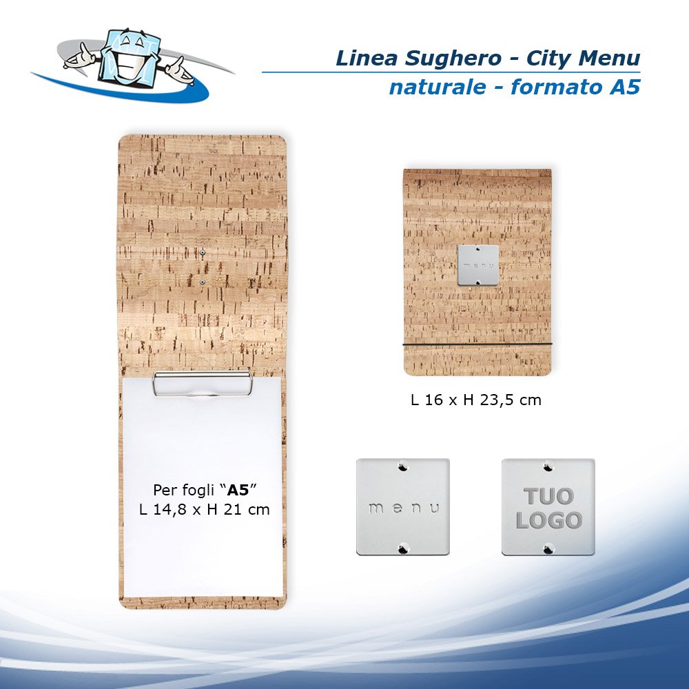 Linea Sughero - City Menu in sughero vegetale in 2 formati con etichetta personalizzabile - A5 naturale