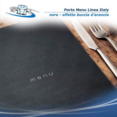 Linea Italy - Porta menu A4 (L 23 x H 32 cm) personalizzabile in cartoncino rivestito - nero - texture effetto buccia d'arancia