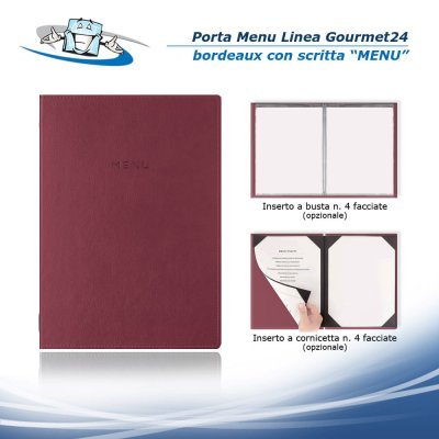 Linea Gourmet24 - Porta menu A4 / 2 Ante (L 23 x H 32 cm) personalizzabile  rivestito in ecopelle