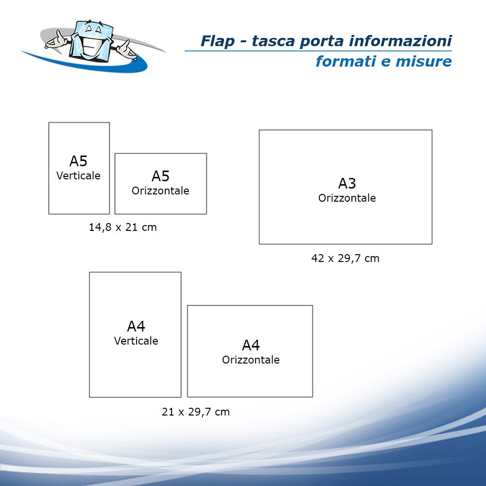 Flap tasca porta informazioni in diversi formati personalizzabile per superfici lisce o vetro