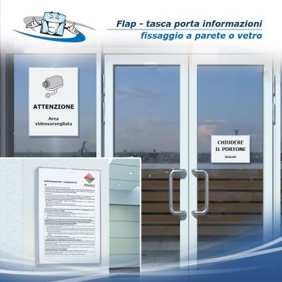 Flap tasca porta informazioni in diversi formati personalizzabile per superfici lisce o vetro